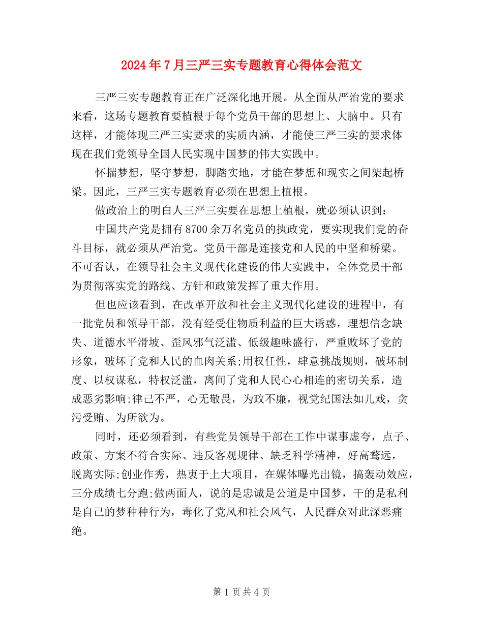 2024年7月三严三实专题教育心得体会范文_第1页