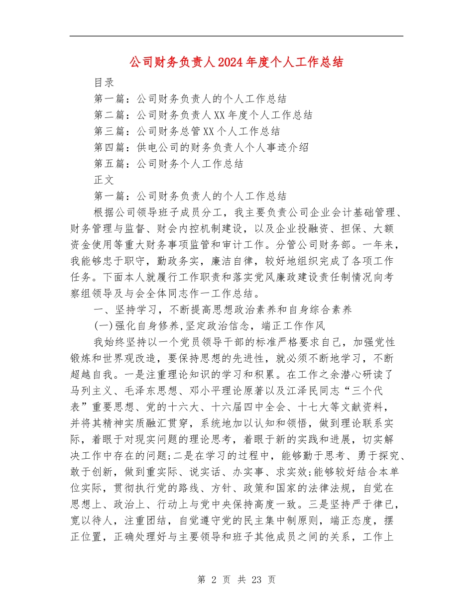 公司财务负责人2024年度个人工作总结_第2页