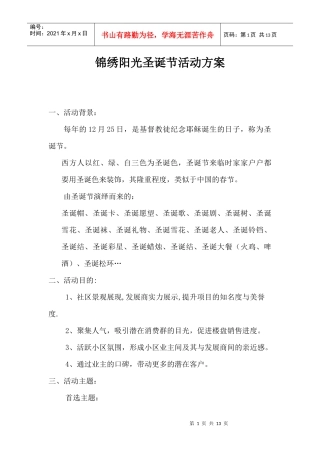锦绣阳光圣诞节活动方案