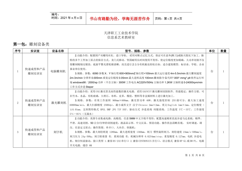 附件项目需求书doc-天津职工工业技术学院_第1页
