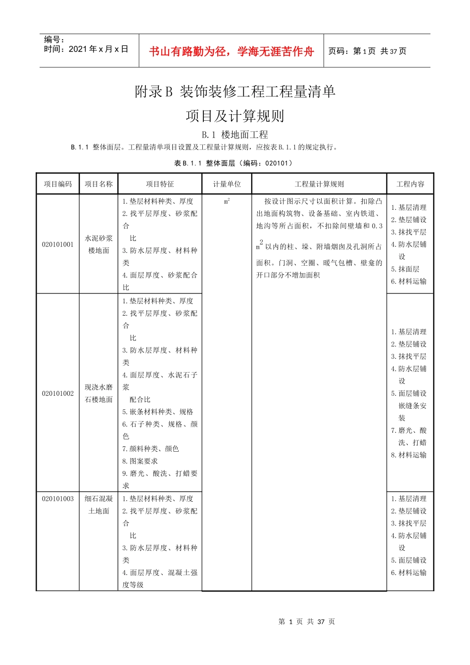 附录B 装饰装修工程工程量清单_第1页