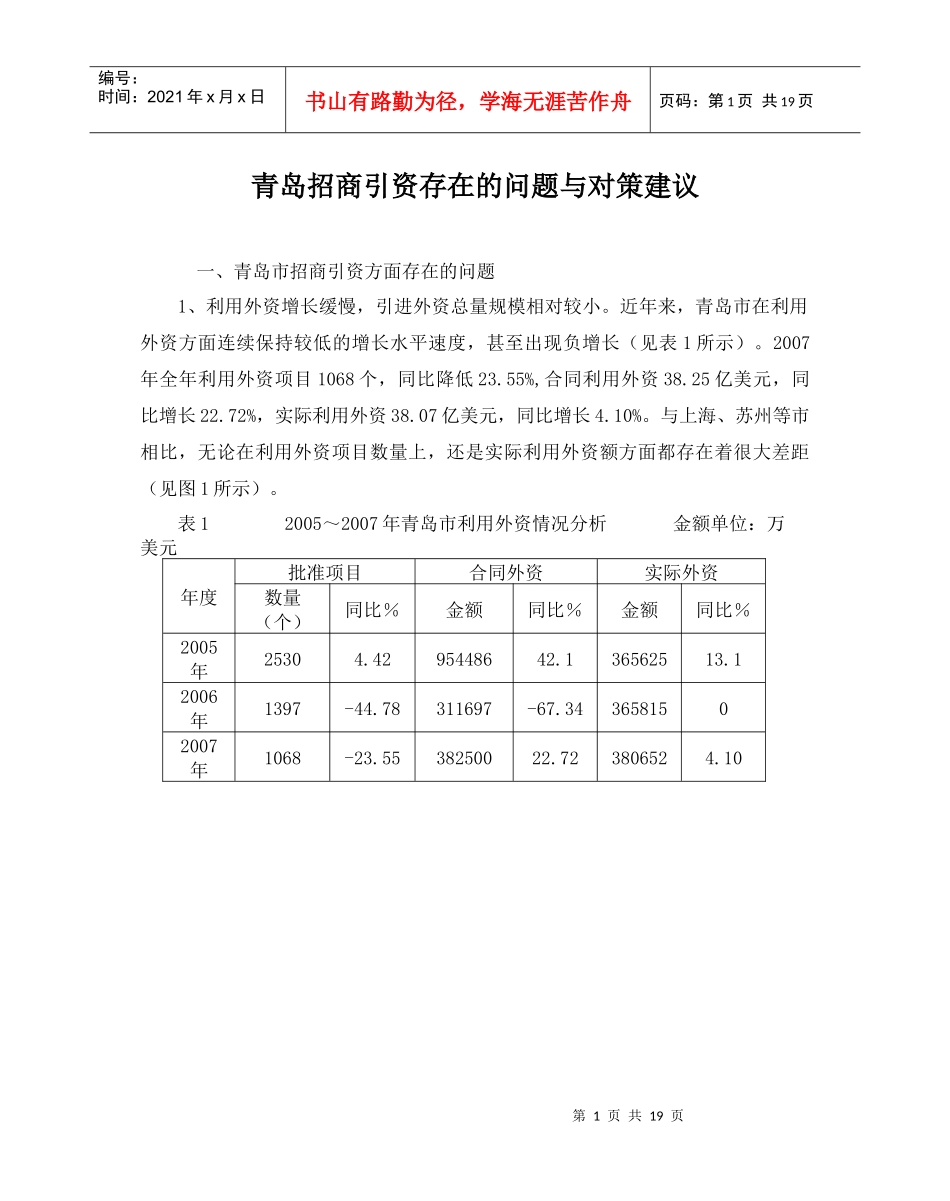 青岛招商引资存在的问题与对策建议_第1页
