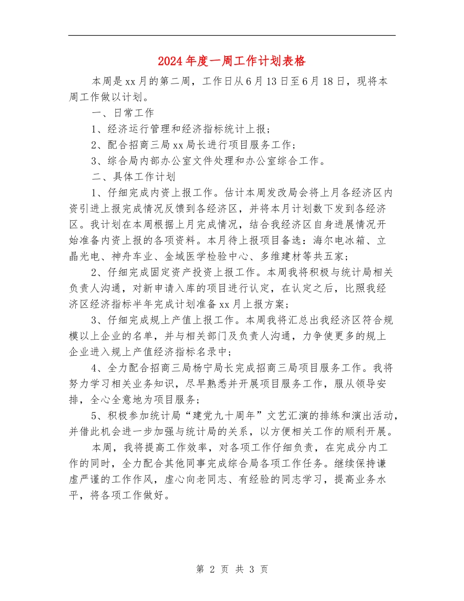2024年度一周工作计划表格_第2页