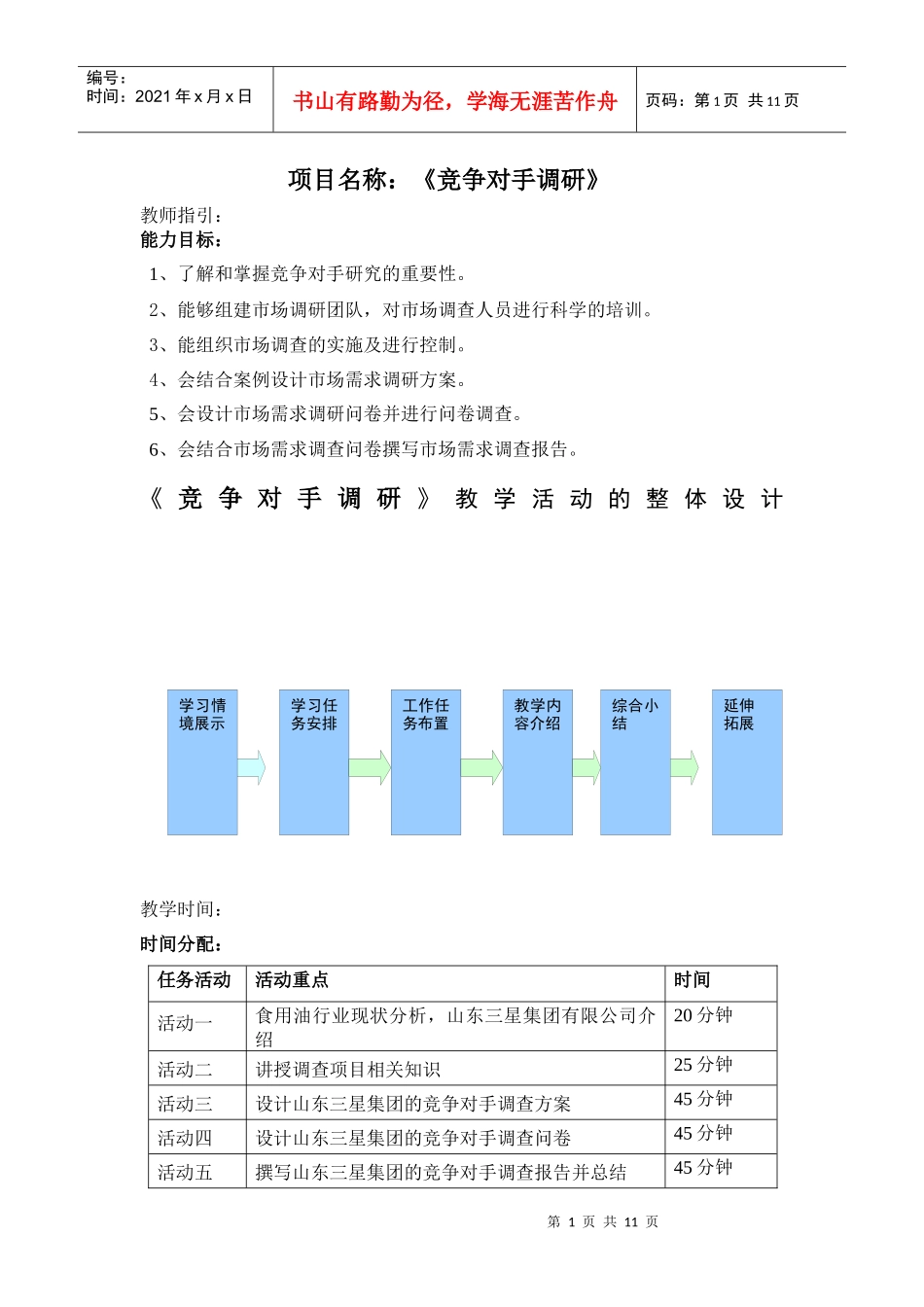 项目名称：《竞争对手调研》 教师指引： 能力目标： 1、了解和掌握_第1页
