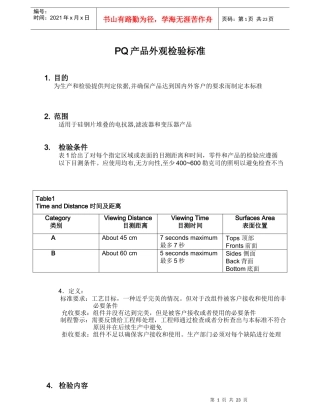 风力太阳能变压器(PQ产品)外观检验标准