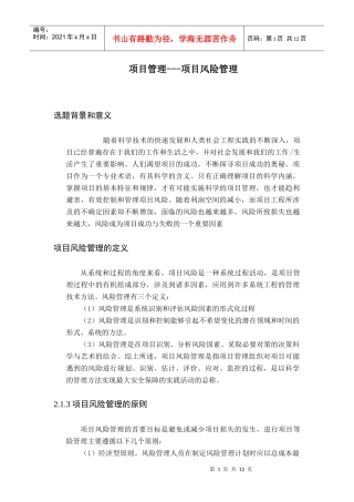 项目管理---项目风险管理