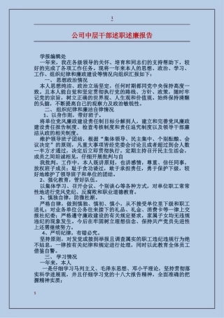公司中层干部述职述廉报告