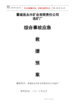霍城县永兴矿业有限责任公司选矿厂应急预案