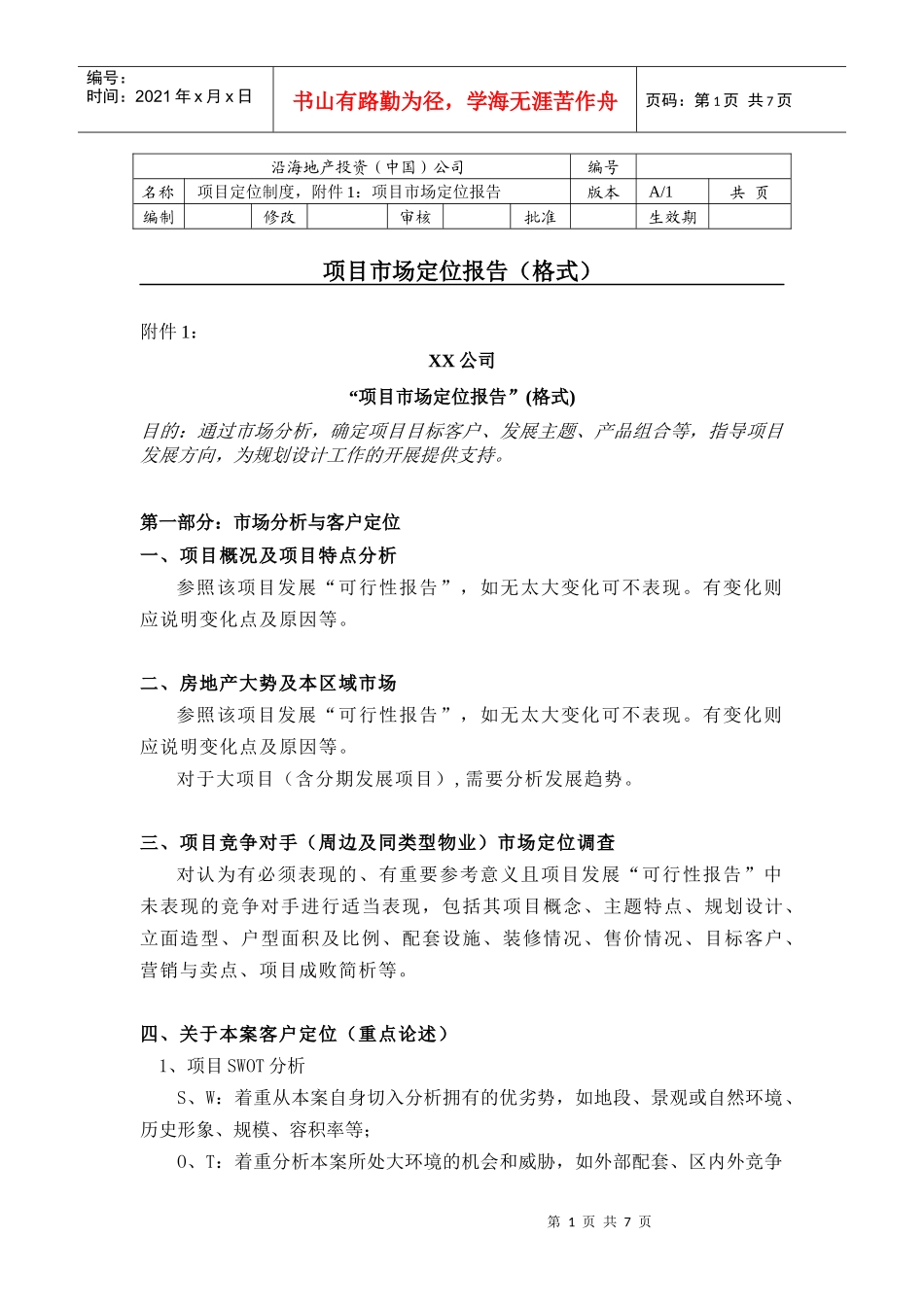 项目市场定位报告模版_第1页