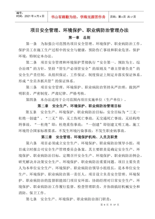 项目安全管理、环境保护、职业病防治管理办法