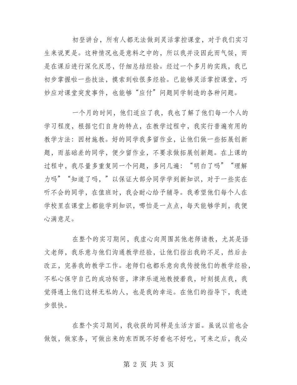 2024年中学顶岗实习个人工作总结范文_第2页
