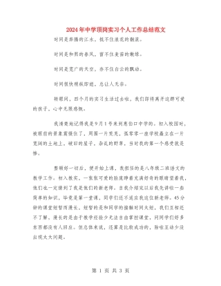2024年中学顶岗实习个人工作总结范文