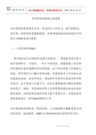 项目组织结构设计或选择