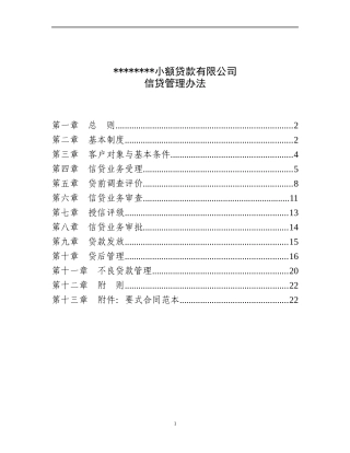 非常实用的小额贷款公司信贷管理办法(内容全面,符合监