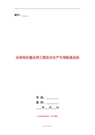 水利局在建水利工程安全生产专项检查总结
