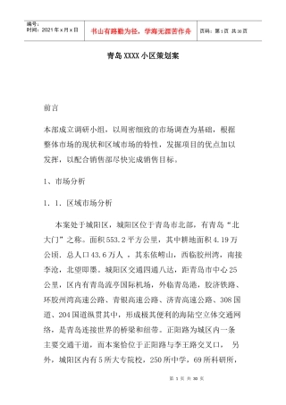 青岛某地区市场策划方案