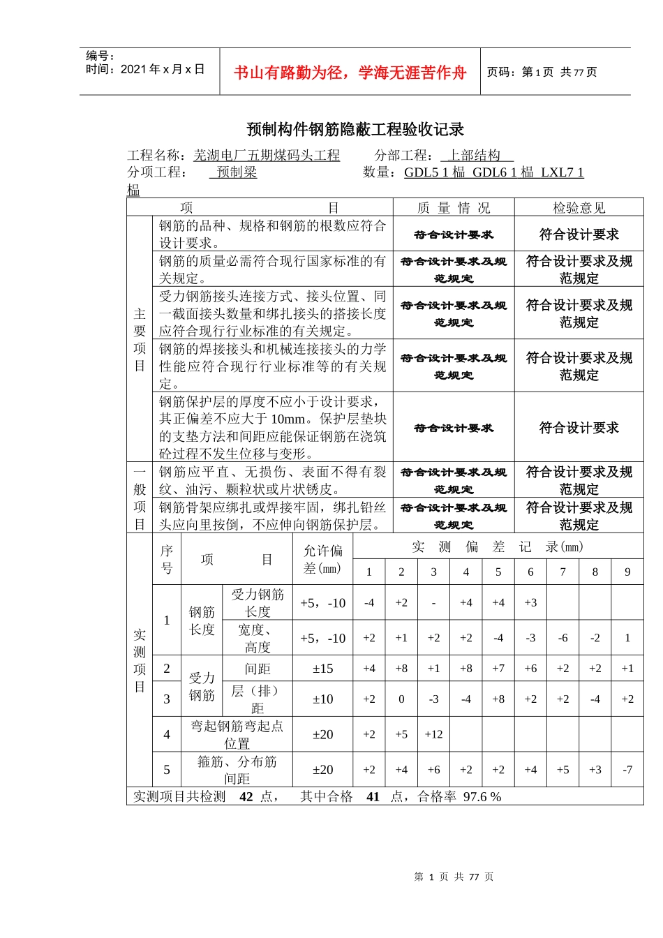 预制板钢筋、预埋件隐蔽工程验收记录_第1页