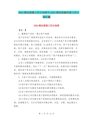 2024售后客服工作计划表与2024售后客服年度工作计划汇编