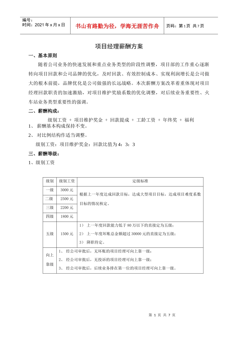 项目经理薪酬方案细则_第1页