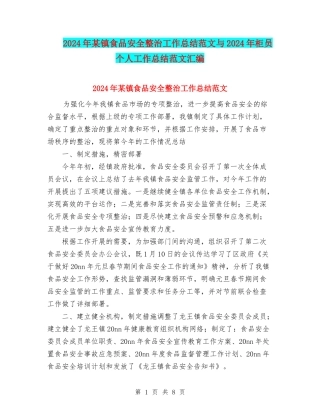 2024年某镇食品安全整治工作总结范文与2024年柜员个人工作总结范文汇编