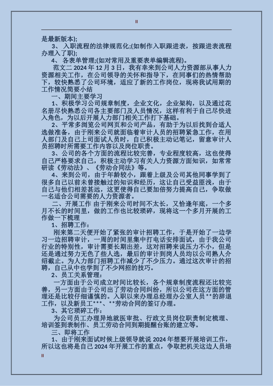 2024年hr试用期转正工作总结_第2页