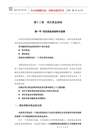 项目融资 第十三章 项目资金结构