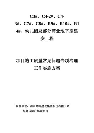 项目施工质量常见问题专项治理工作实施方案
