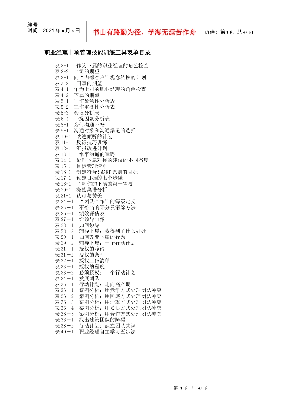 项目经理十项技能表单_第1页