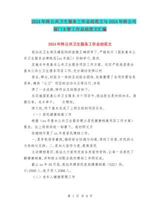 2024年终公共卫生服务工作总结范文与2024年终公司部门主管工作总结范文汇编