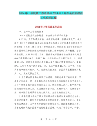 2024年上年民政工作总结与2024年上年社会治安综治工作总结汇编