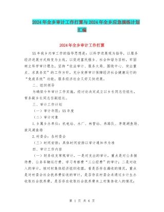 2024年全乡审计工作打算与2024年全乡应急演练计划汇编