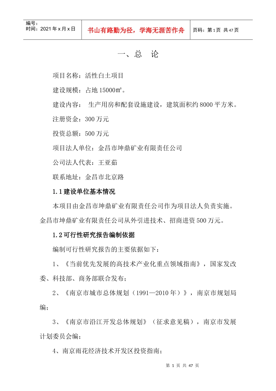 项目可研报告范本_第1页