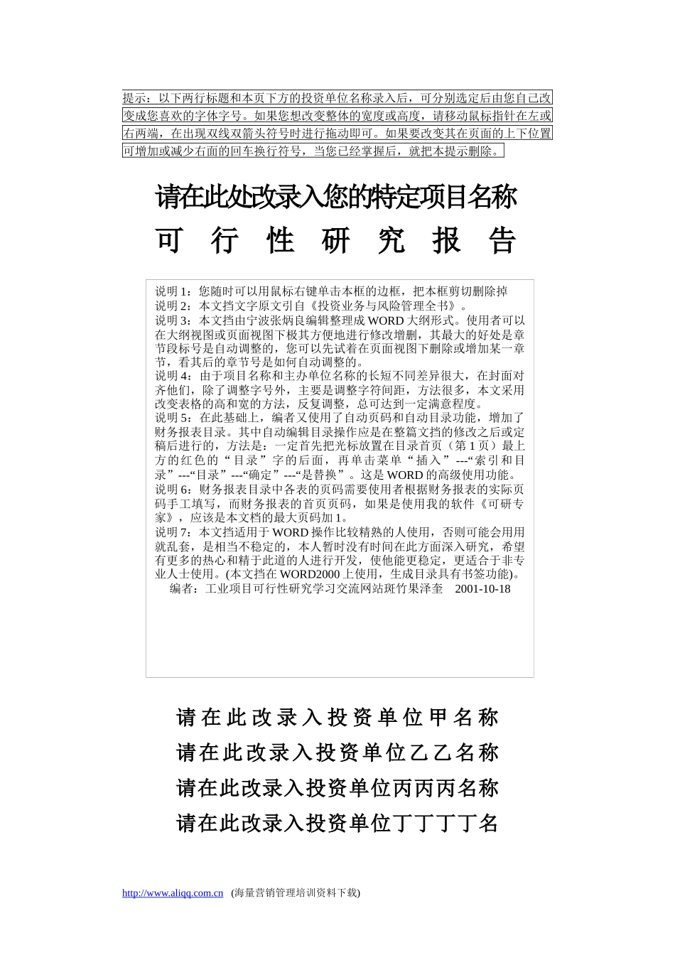 项目可行性研究报告文字模板_第1页