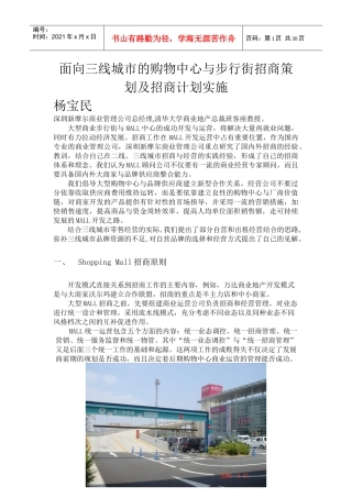 面向三线城市大型购物中心与步行街招商策划及招商计划