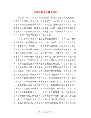 民族和睦先进事迹报告