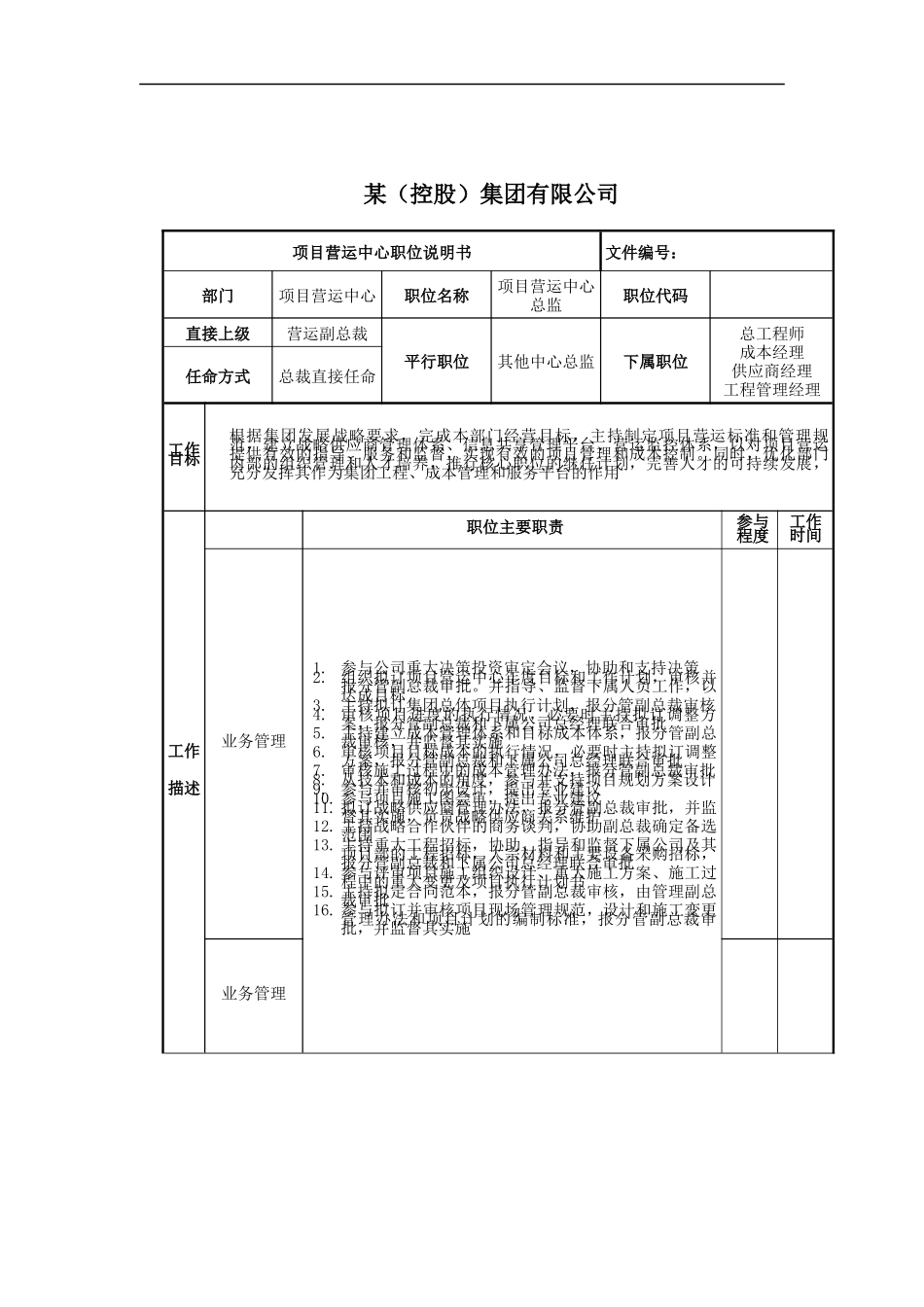 项目营运中心总监岗位说明书_第1页