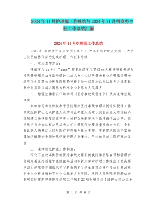 2024年11月护理部工作总结与2024年11月招商办主任工作总结汇编
