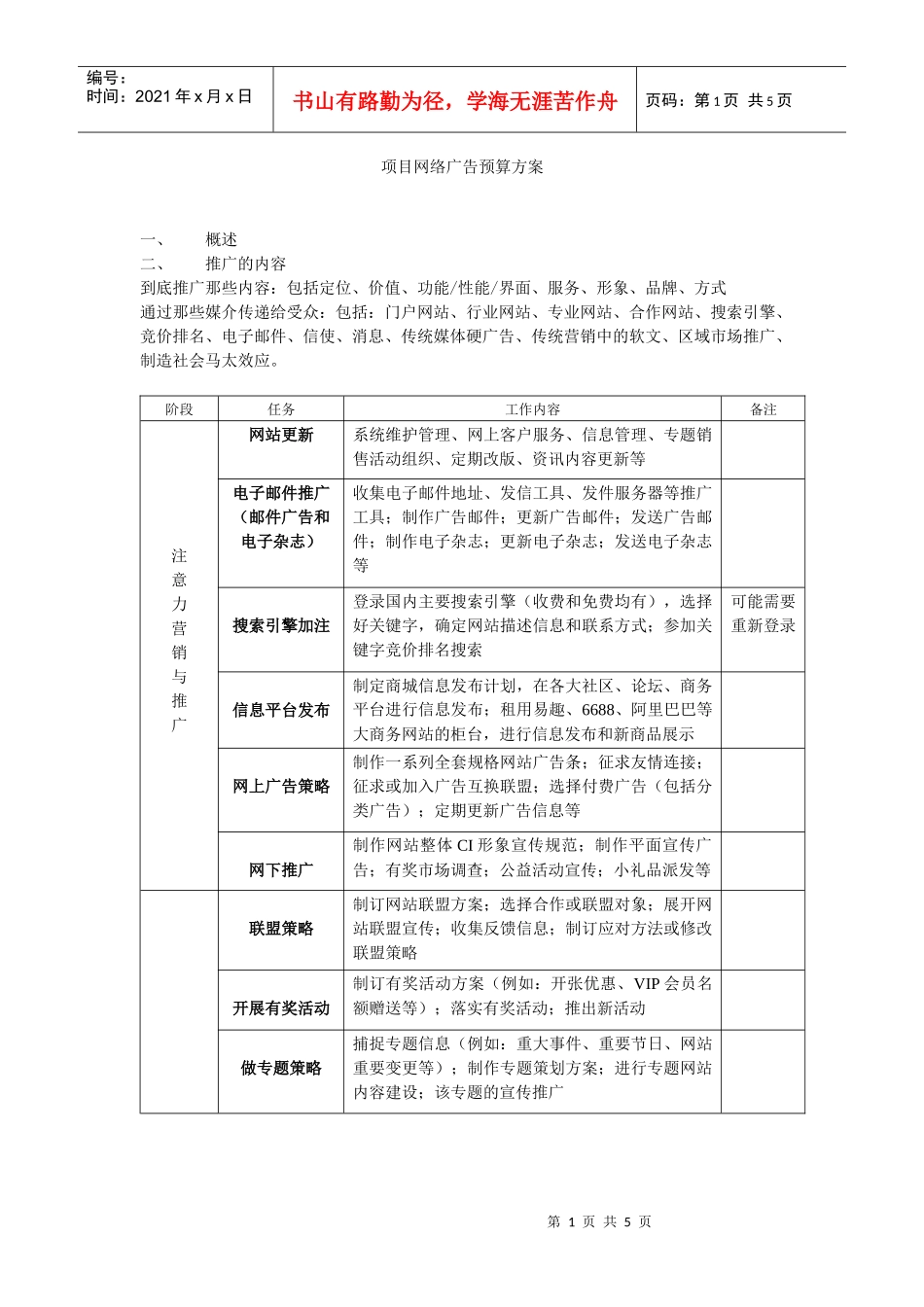 项目网络广告预算方案_第1页