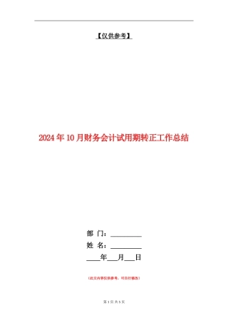 2024年10月财务会计试用期转正工作总结