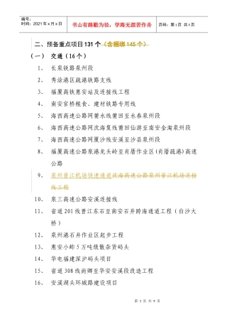 预备重点项目131个