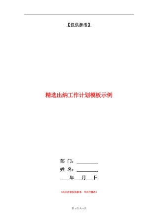 精选出纳工作计划模板示例