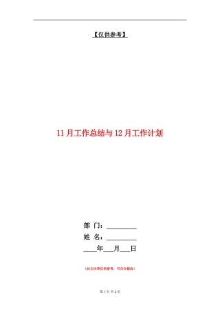 11月工作总结与12月工作计划