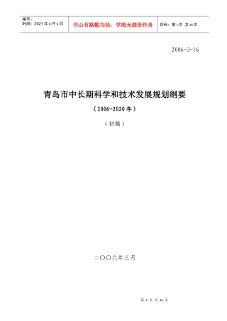 青岛市中长期科学和技术发展规划纲要