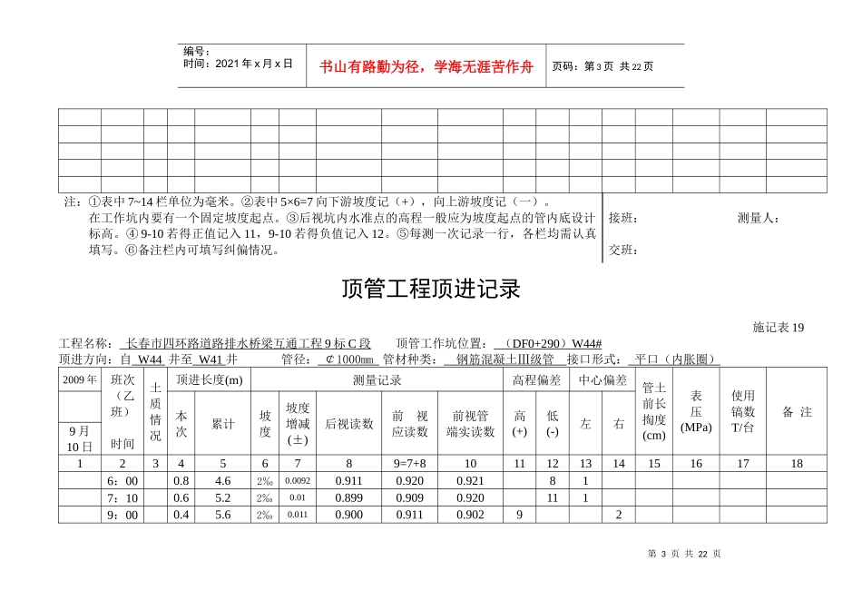 顶管工程顶进记录_第3页