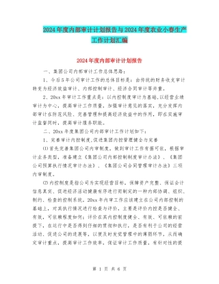 2024年度内部审计计划报告与2024年度农业小春生产工作计划汇编