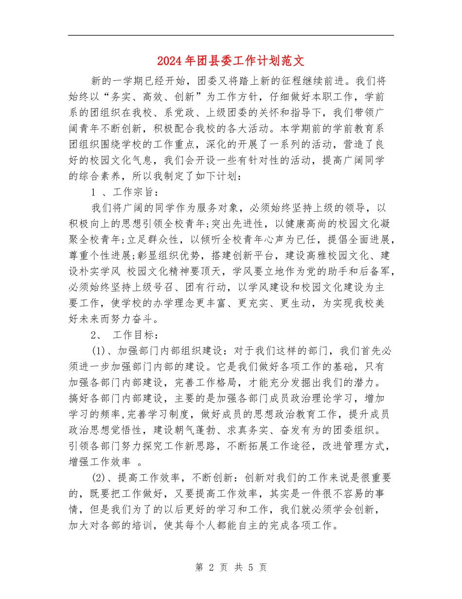 2024年团县委工作计划范文_第2页