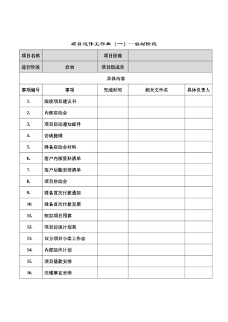 项目运作工作单