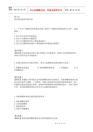 项目现金流和风险评估
