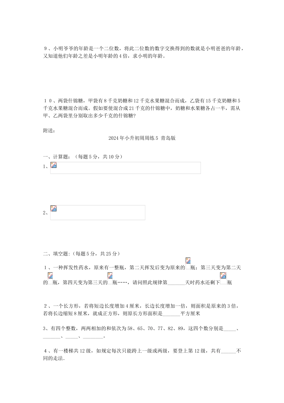 2024年小升初周周练4-青岛版_第3页