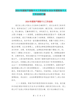 2024年度财产保险个人工作总结与2024年度财务个人工作总结汇编